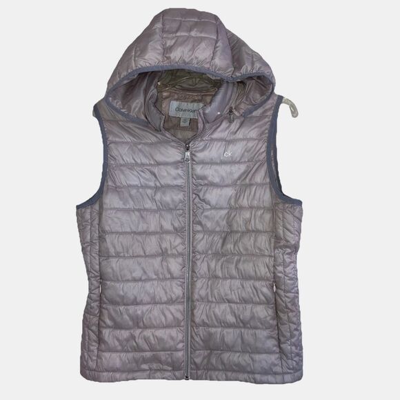 CALVIN KLEIN Lavender Purple Puffer Logo Vest Sleeveless Jacket Hoodie Quilted - Picture 1 of 6